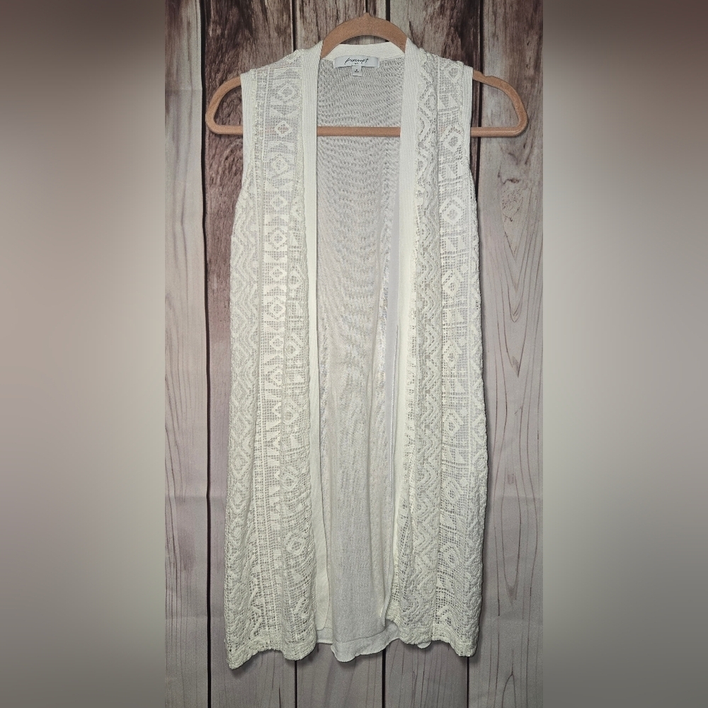 Foxcroft Ivory Lace Cardigan Vest Womens Medium